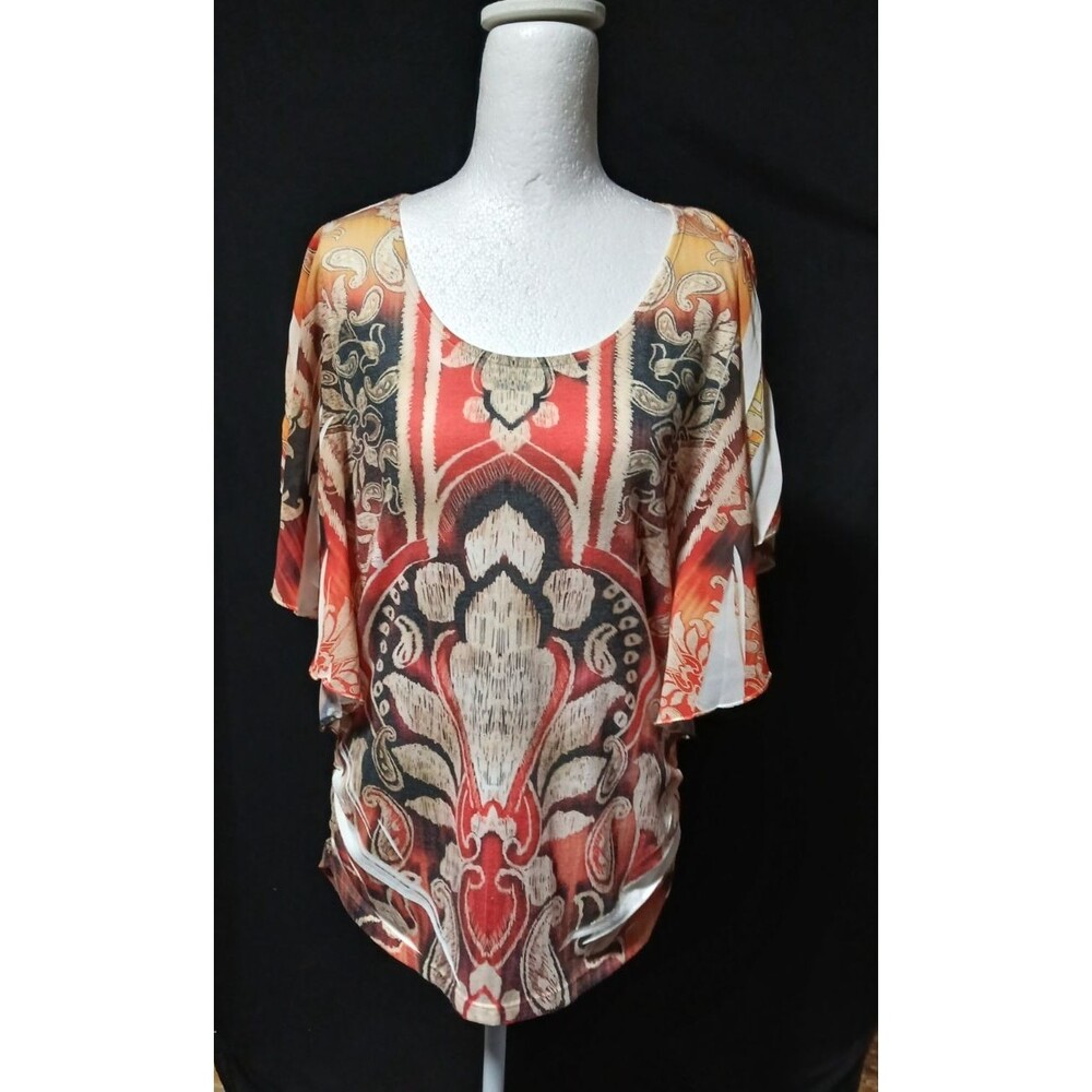 Espresso Kimono Sleeve  Geometric Print Style Blouse LARGE